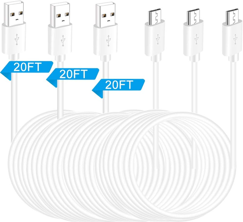 20FT 3Pack USB Power Extension Cable Cord for Wyzecam,Yi Camera,Oculus Go,Echo D