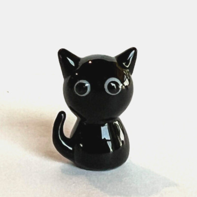Mini Miniature Glass Black CAT Halloween  3/4'' Tall x 1/2'' Wide