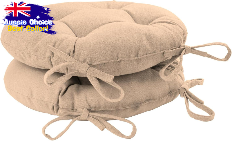 40x40cm Round Seat Cushions Pack of 2 - Soft Ties - Indoor Outdoor Pads
