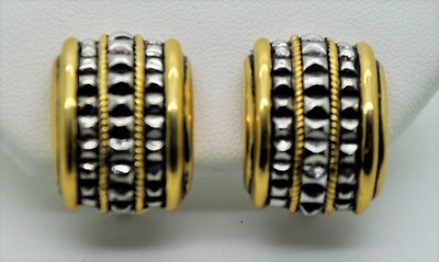 E35 Unique & Chic CLASSIC Designer Style Two tone Clip Fashion Jewelry Earrings