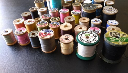 Vintage Thread Spools Lot Most Wood 54 Pieces