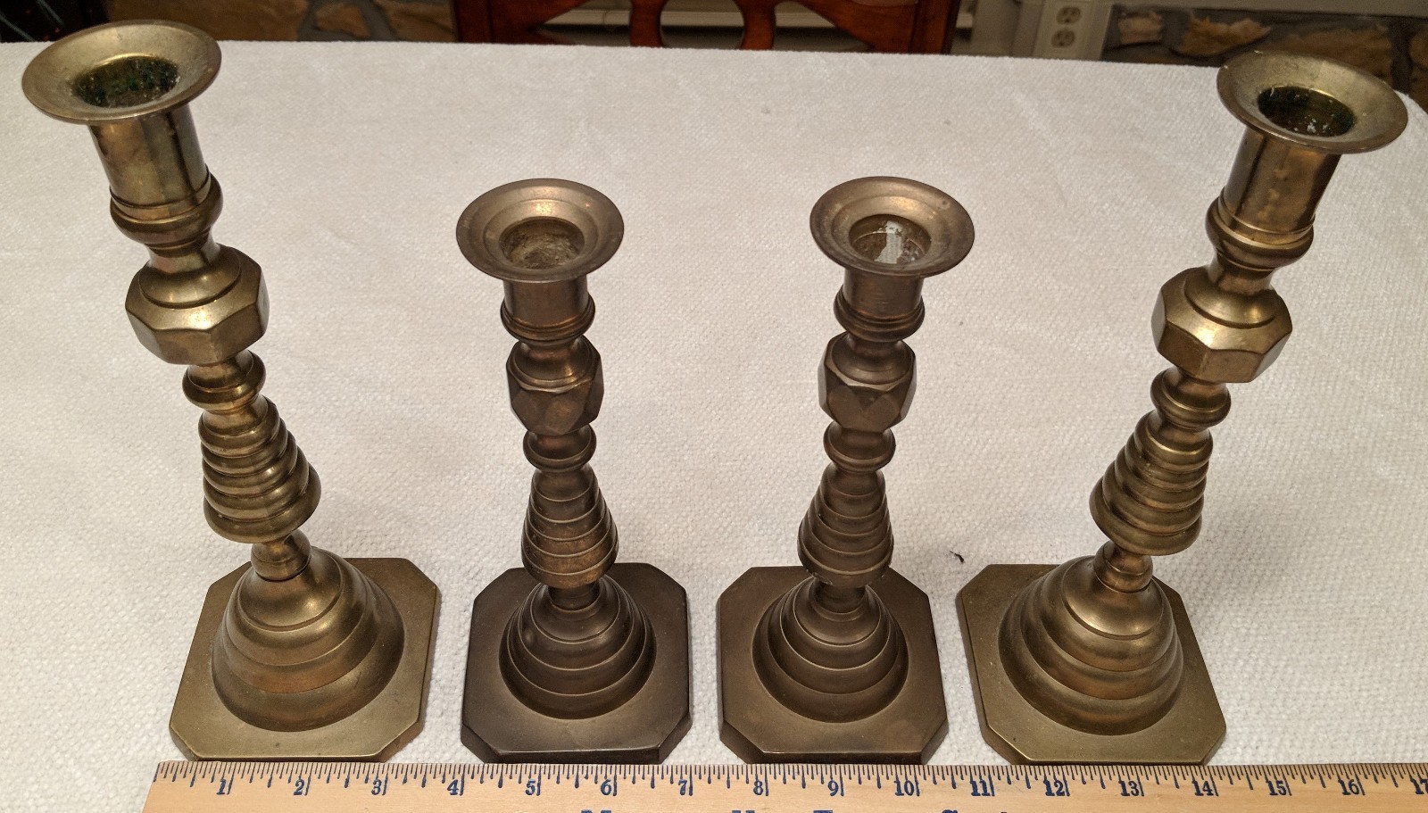 A Pair of Hampton Brass Candlesticks 9 Inch Tall, Pair of 8.5 Inch Candlesticks
