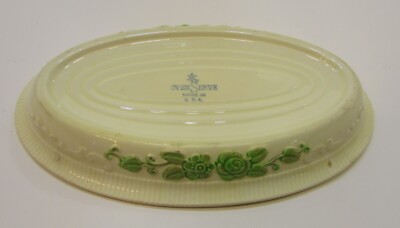 Antique 1930s Homer Laughlin Oven Serve Ivory Pottery Green Floral Small Platter