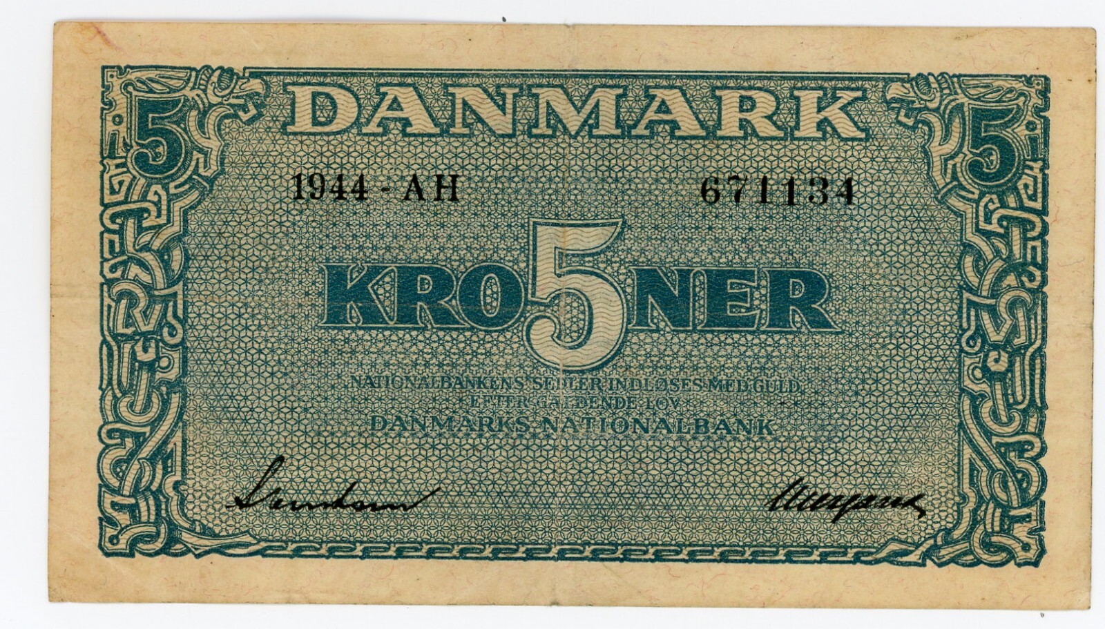 Denmark .. P-35a .. 5 Kroner .. 1945 .. Choice*VF/XF* Block