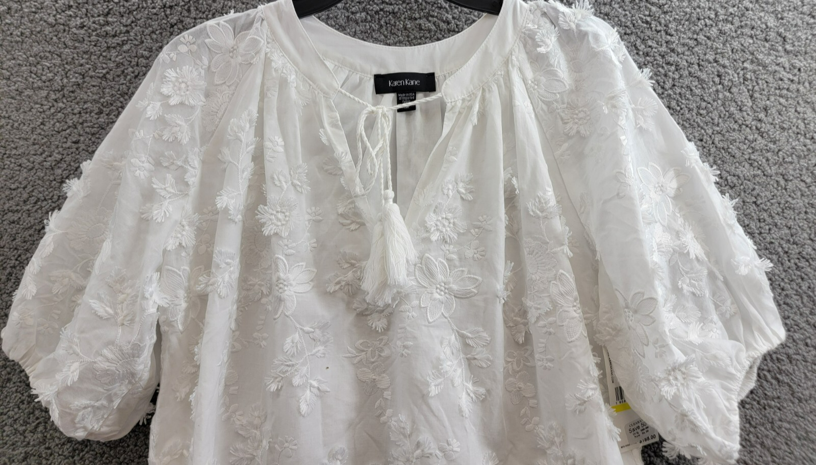 Karen Kane Embroidered Tasseled Shift Dress Women's M Off White Elbow Sleeve - Picture 3 of 16
