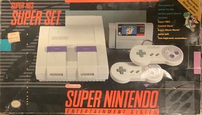 super nintendo system super Mario world edition with box, accessories, poster