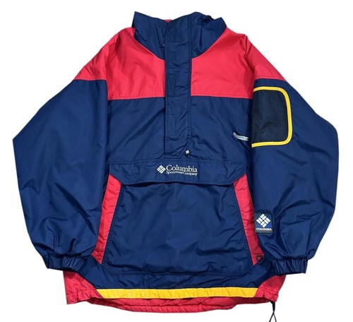 Columbia☆フード付きジャケット☆ネイビー×赤×白☆左袖が素敵☆ Vintage Columbia Sport Pullover Navy / Red Jacket (Size L