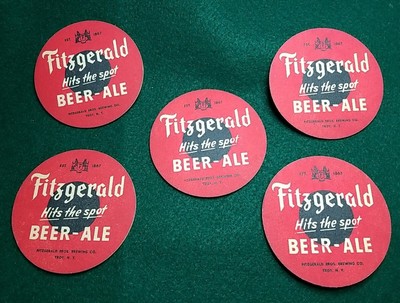 Five unused Fitzgerald Beer Ale coasters Troy, NY  Breweriana