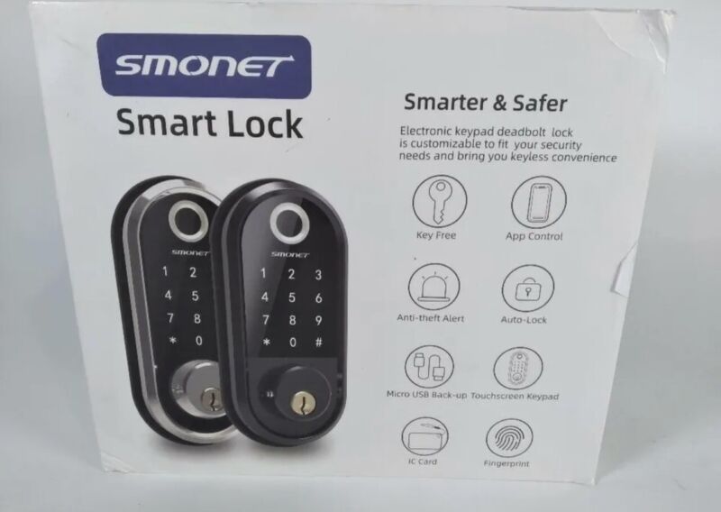 Smonet Smart Lock Key Free Fingerprint Electronic Deadbolt Door Lock W/ Keypad