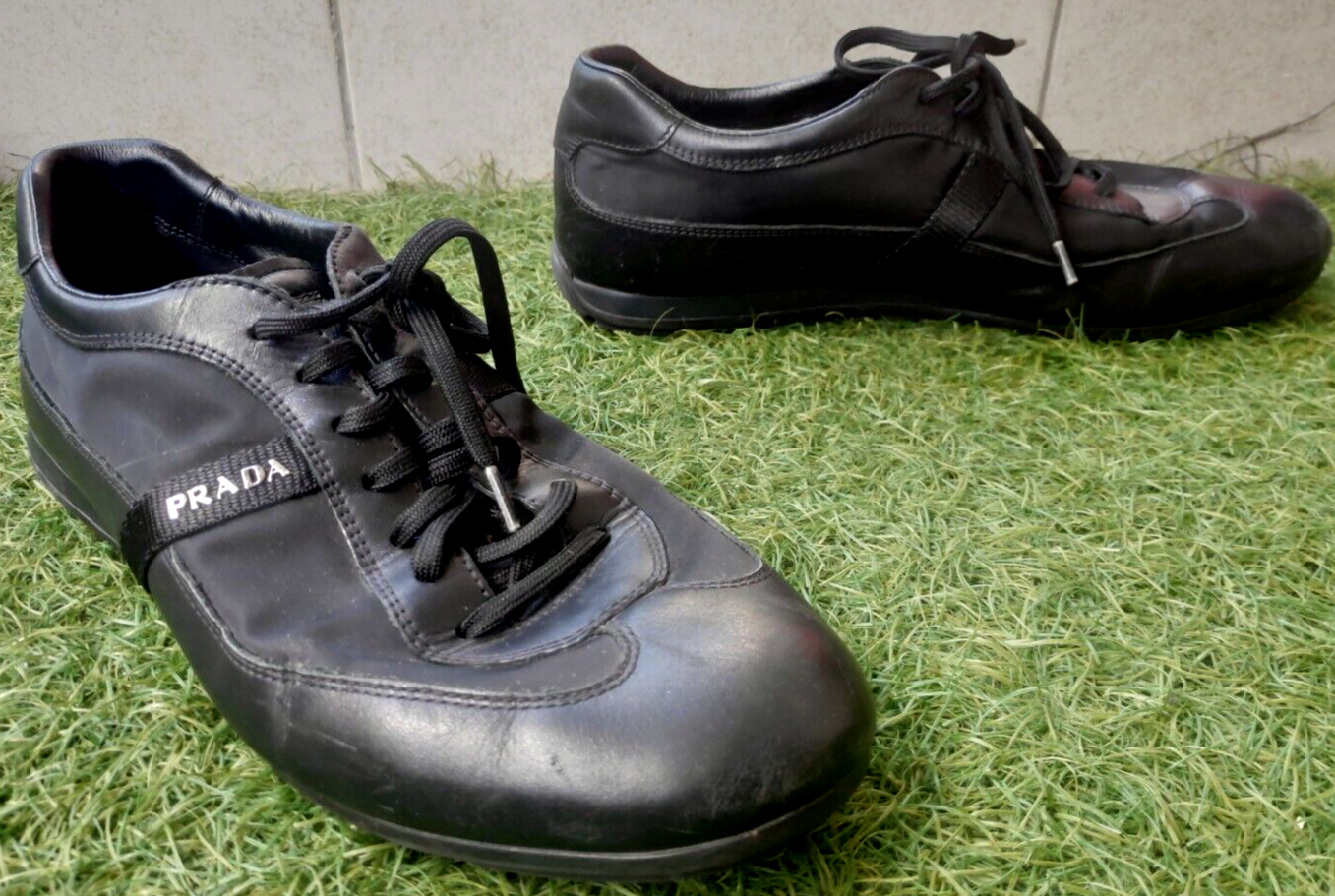 Prada 4E 2065 Black Leather & Nylon Men's Sneakers Size UK Prada 4E 2065 Black Leather & Nylon Men's Sneakers Size UK