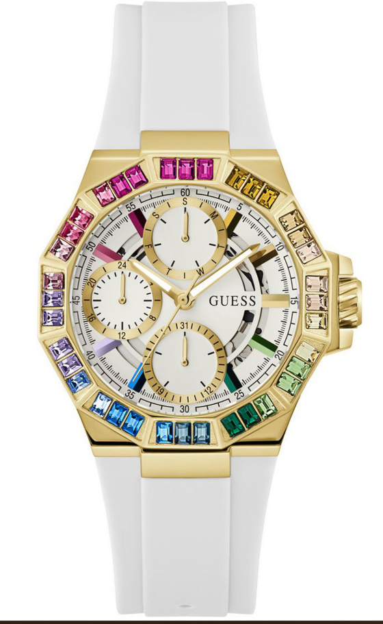 Guess White Silicone Strap Multicolored Bezel Women’s watch GW0779L1