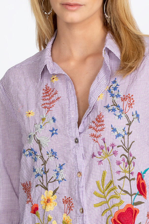 Pre-owned Johnny Was Provence Blouse White Long Button Top Flower Embroidery Antique L