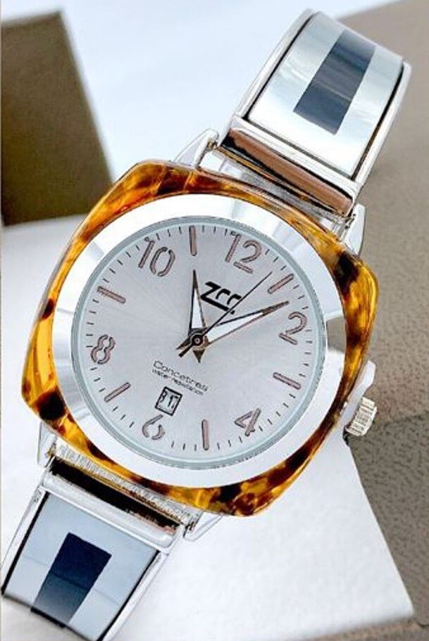 Orologio Polso ZCC 18 Donna Quarzo Acciaio Moda Ambrato Silver Bianco lac