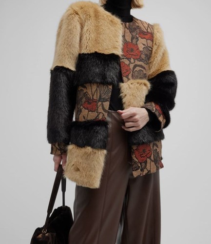 Pre-owned Autumn Adeigbo $1295  Women's Brown Clarissa Patchwork Coat Jacket Size M