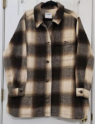 Old Navy Women's Brown & White Plaid Flannel Jacket Shacket  Sz XL NWT $69.99