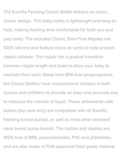 Evenflo 4 oz glass bottles 6 Count  complete set newborn NEW