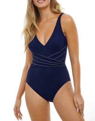 Profile by Gottex V-Neck Blue One Piece Swimsuit Size 8, NEW NWT, Retail $128