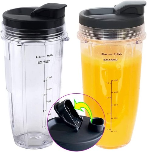 Ninja Blender Cups With Blade 2Pcs Replacement 18oz Blender Cup With Sip & Seal Lid Compatible With Nutri Ninja BL450 BL456 BL480 BL482 BL640 BL642 BL682 BN401 BN751 BN801 Foodi SS101 SS151