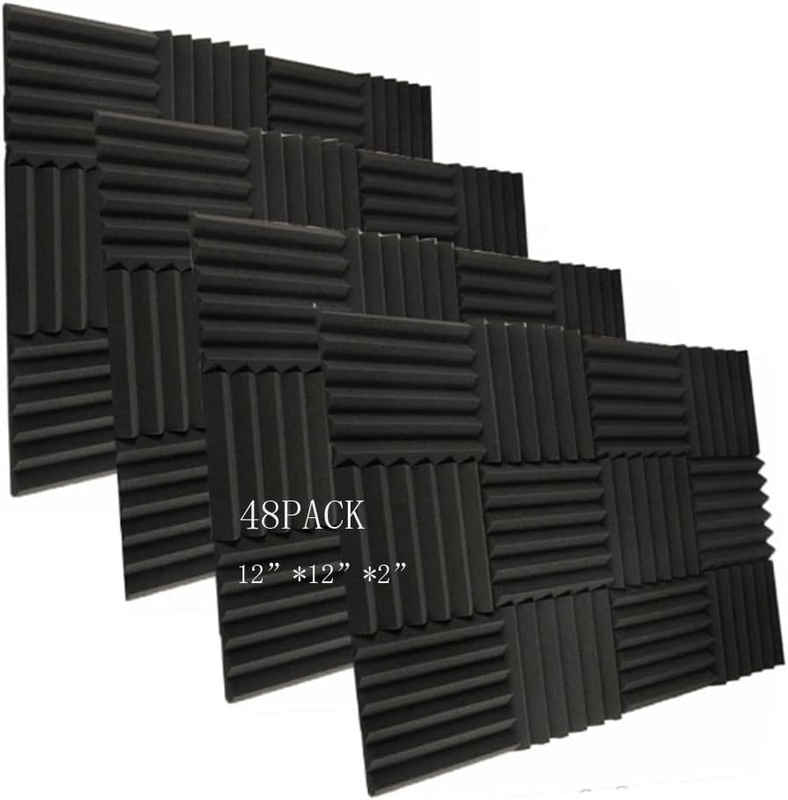 48 Pack Black Acoustic Foam Panels 2" X 12" X 12" Soundproofing Studio Foam Wedg