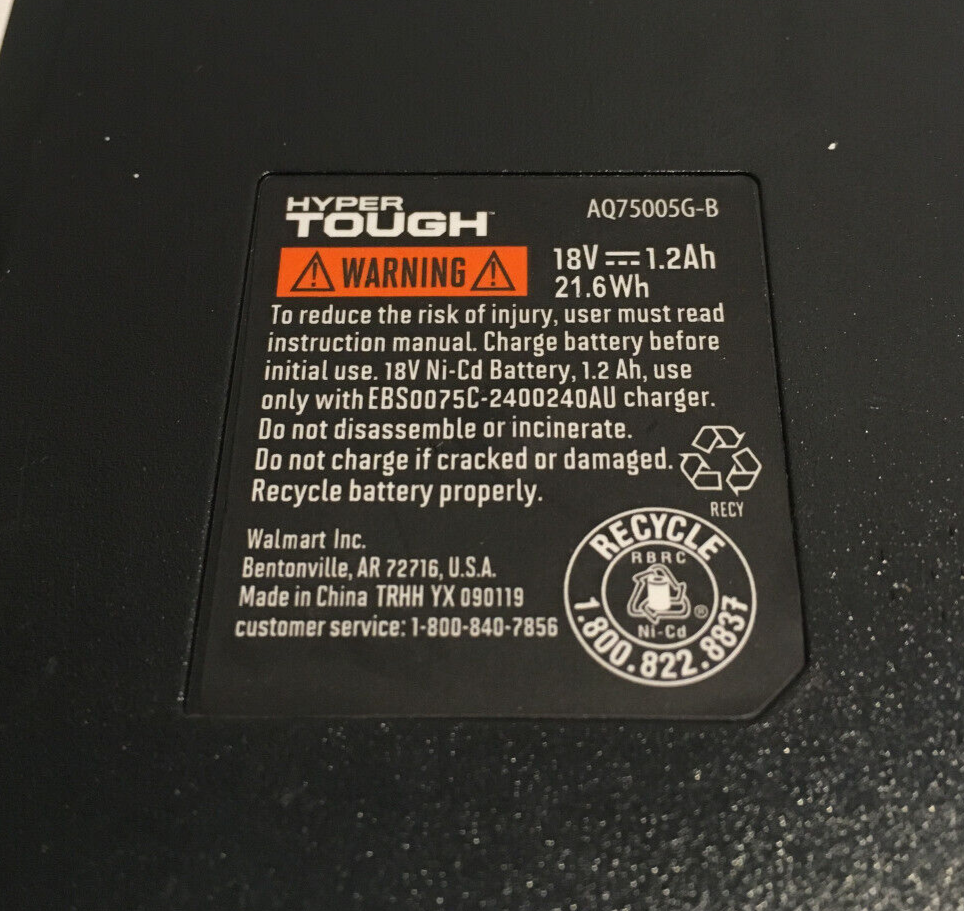 Hyper Tough 18V Battery Pack Ni-Cd AQ75005G-B