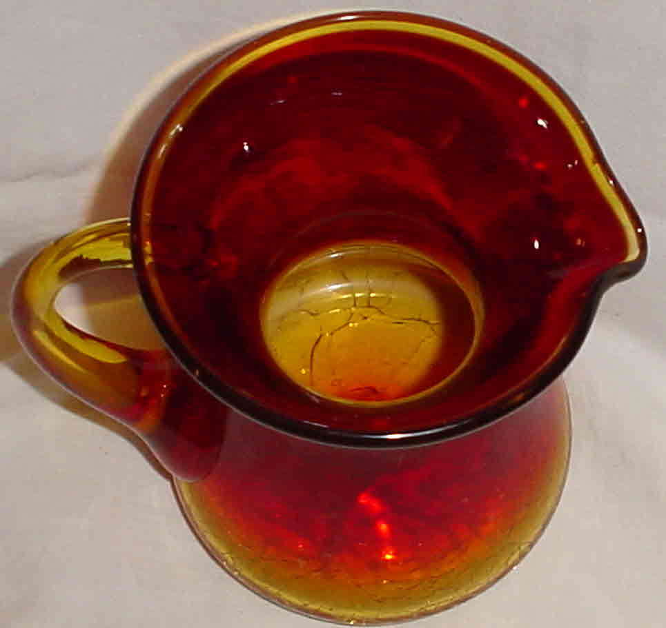 ESTATE AMBERINA RED YELLOW CRACKLE GLASS HAND BLOWN PITCHER /4.5