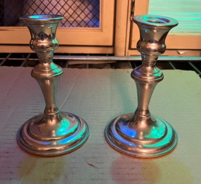 Vintage Antique Empire Pewter Weighted Candlesticks 6'' Set of 2