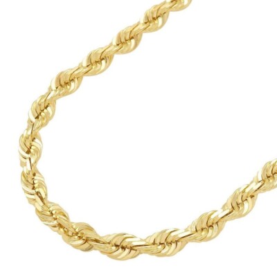 14K Yellow Gold Diamond Cut Rope Chain Necklace 1.5mm - 5mm, Men Women 16