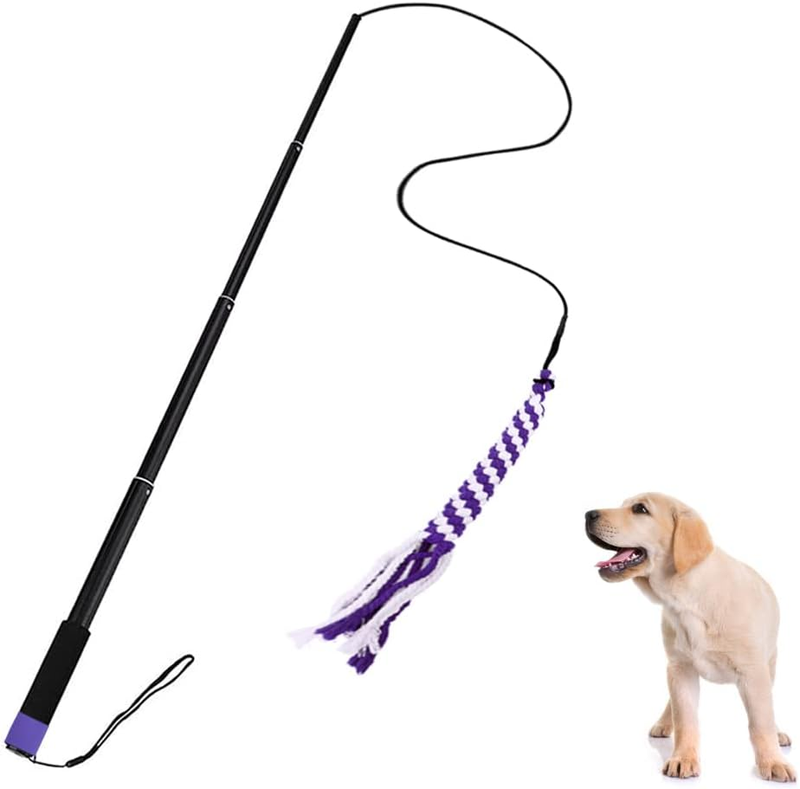 Dog Extendable Teaser Wand Pet Teasing Flirt Pole Interactive Toy 2 Cotton Rope.