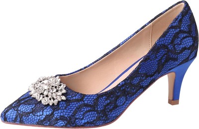ERIJUNOR E1492D Women Pumps Kitten Heel Lace Satin Brooch Evening Prom... 
