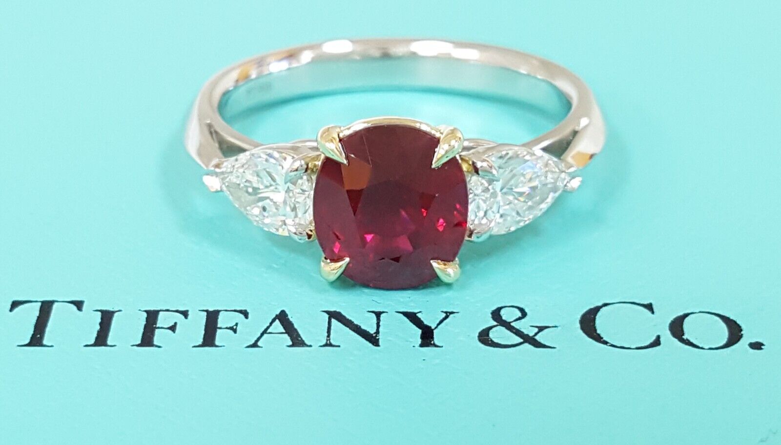 Tiffany & Co Pigeon Blood Burma Oval Ruby Pear Diamond 3.16 Tiffany & Co Pigeon Blood Burma Oval Ruby Pear Diamond 3.16