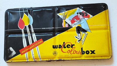 Vintage Watercolor Paint box - empty marked Made in England great graphics!
