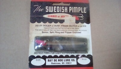 SWEDISH PIMPLE BAY DE NOC LURE SIZE 7 NICKEL 3/4 OZ JIG NEW in Original Card