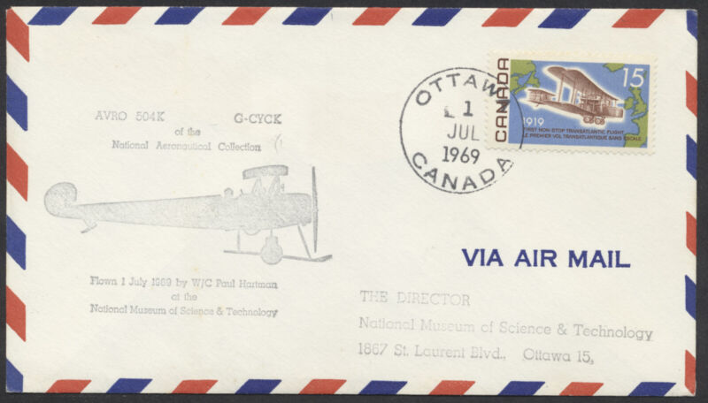 1969 Ottawa July 1st AVRO 504K G-CYCK Flown Commemorative Cover With Insert