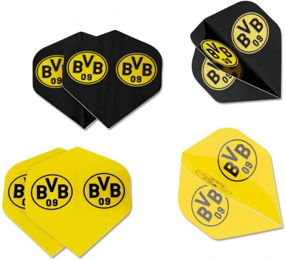 Borussia Dortmund Dartpfeil Flights - 6er Set - Dartflights + BVB 09 Aufkleber