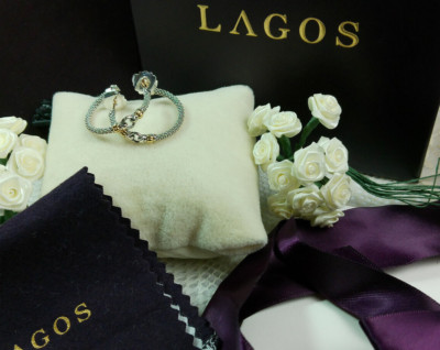 NIB Lagos Signature Caviar Two Tone Sterling Silver 18K Gold Fine Hoop Earring
