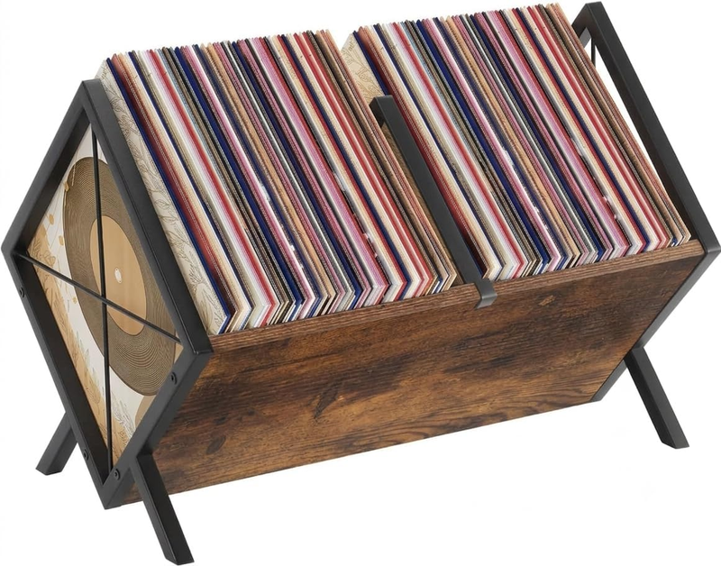 Vinyl Record Holder, 80-100 LP Record Storage Rack, Vinyl Record Display with Ad
