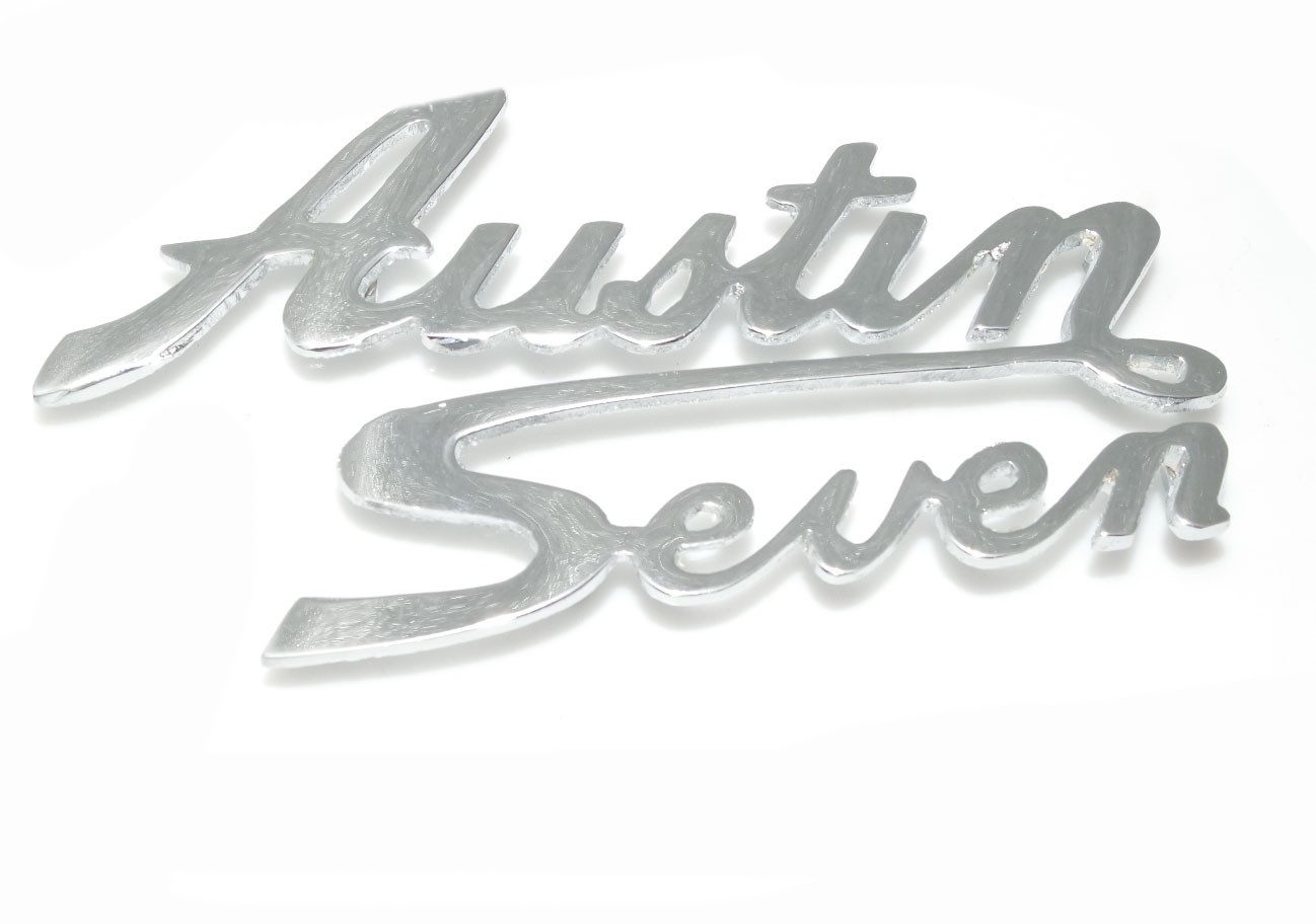 Reproduction Front Grill Austin Seven Logo Script Badge Metal Chrome Plated 