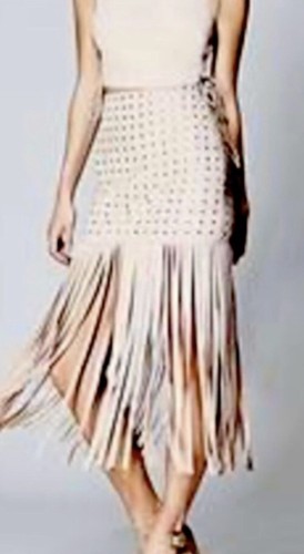 Pre-owned Guess ?  By Marciano Women's Aliana Fringe Suede Skirt Size Xs ? In Pink