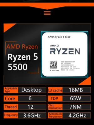 NEW AMD Ryzen 5 5500 6 Core AM4 CPU Twelve-Thread 3.6GHz Processor 65W R5 5500