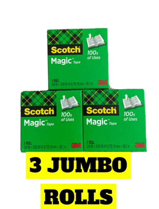 Scotch Magic Tape Refill 3 Rolls, 3/4" x 1500" per Roll Original Matte Finish