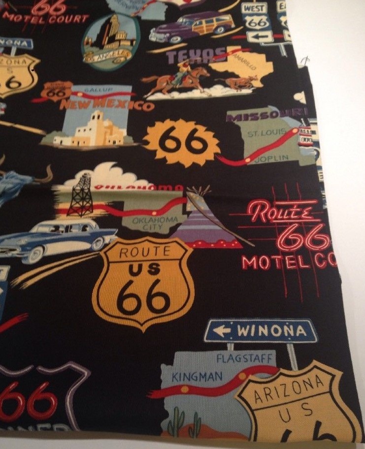 VINTAGE ROUTE 66  Cotton Fabric Cars Trucks Bikes Diners Landmarks