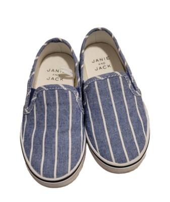 Janie And Jack Striped Blue White SLIP ON Sneaker Size 8 EUC Boat Shoe Boys