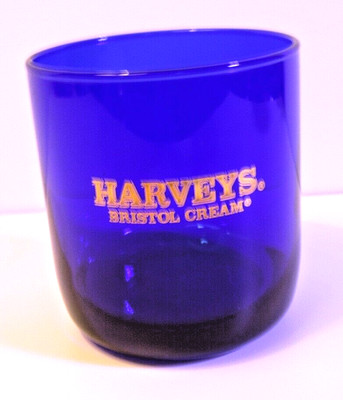 Harveys Bristol Cream Cocktail Glass Cobalt Blue w Gold Lettering  EUC