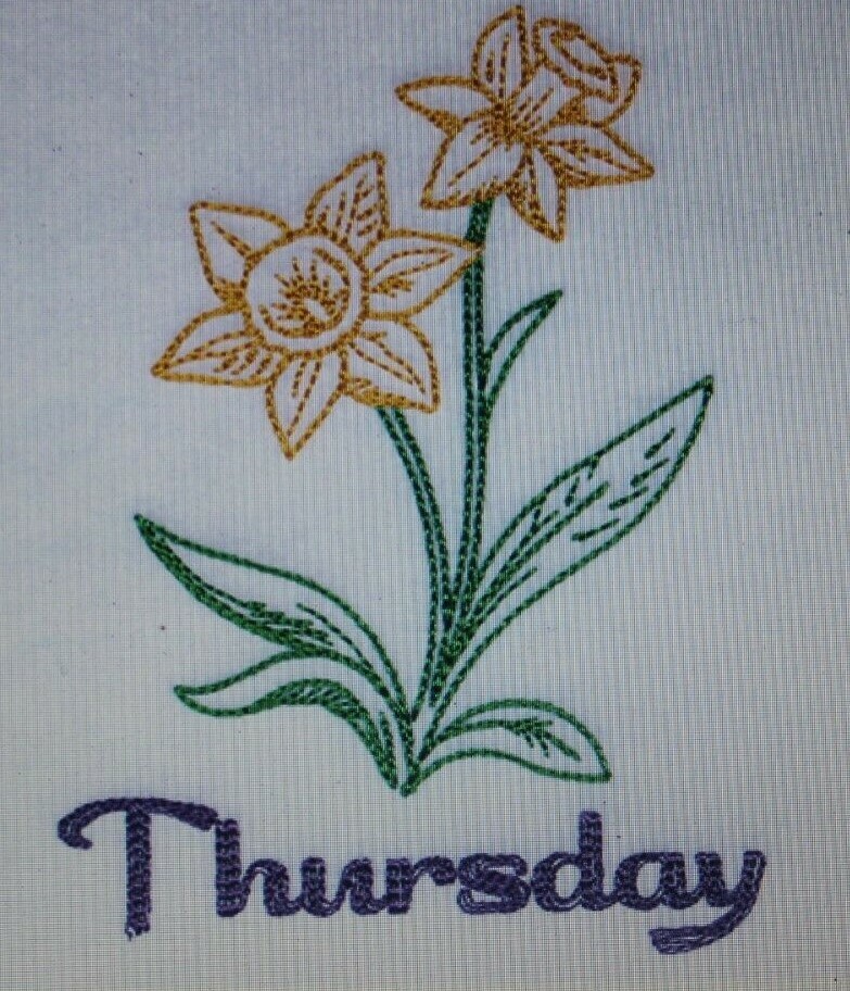 Vintage FLOWERS Days of the Week Embroidered Floursack Towel Set New