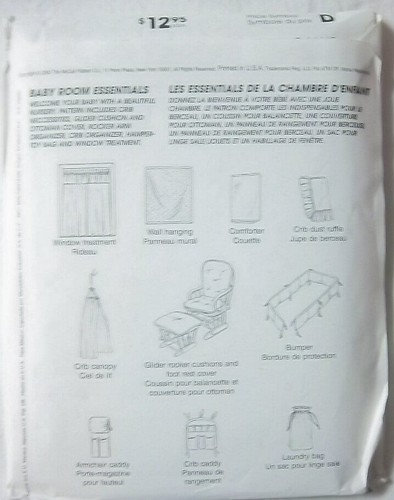 Baby Room Essentials #3038 McCall's Home Decor Pattern Un-Cut 2000