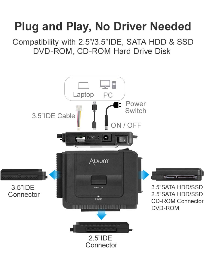 USB 3.0 to SATA/IDE Converter Hard Drive Adapter with 12V/2A Power Adapter M5