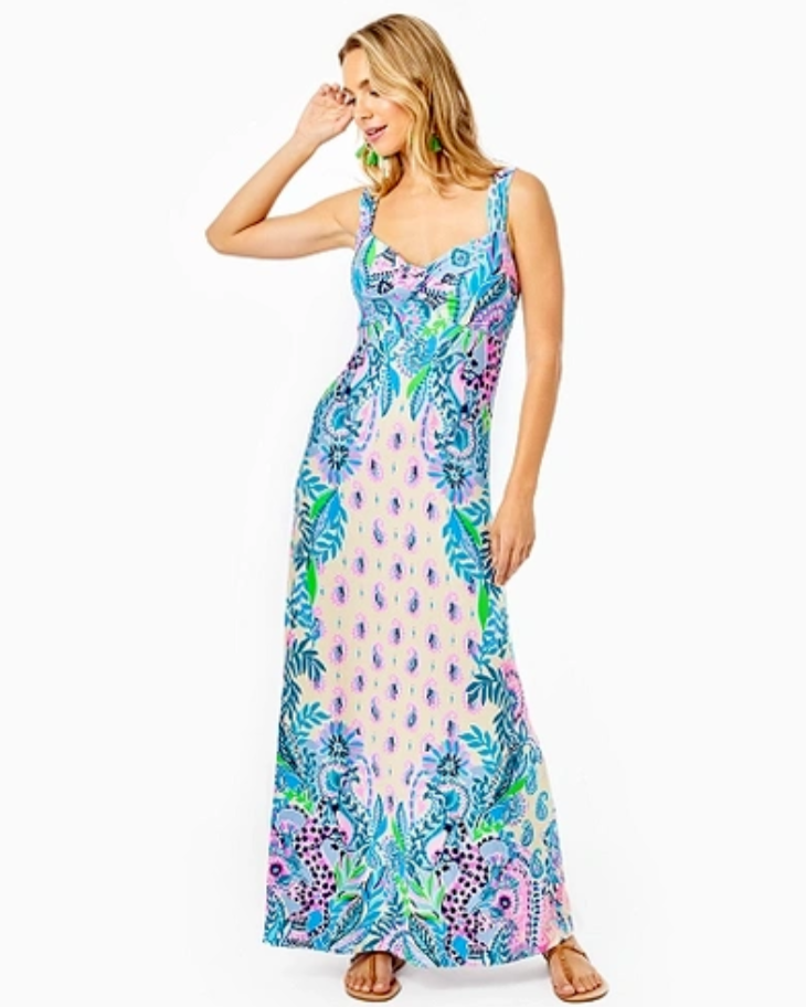 Pre-owned Lilly Pulitzer Size 10 Ambria Maxi Dress Haute Cature Macadamia Htf? In Multicolor