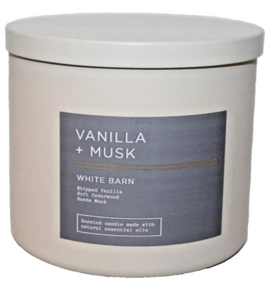 Bath Body Works VANILLA MUSK Candle 3 Wick Large 14.5 oz White Barn  Strong Thro