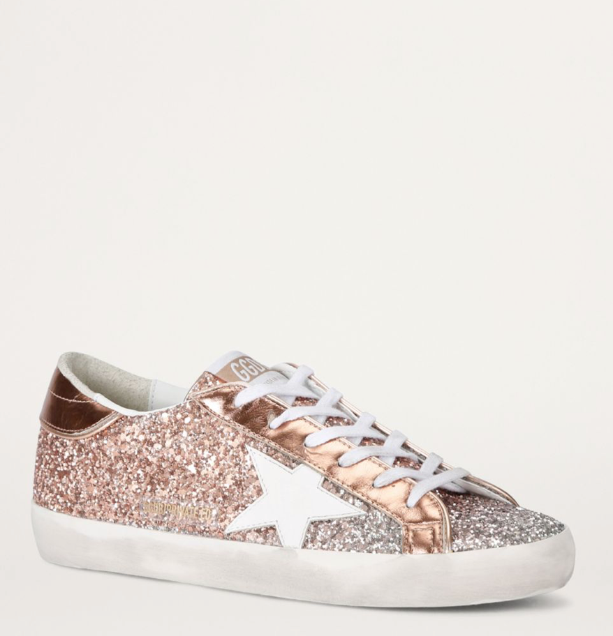 Pre-owned Golden Goose - Super Star In Silver/peach Glitter - Us8/eu38 - Msrp $645 Bnib