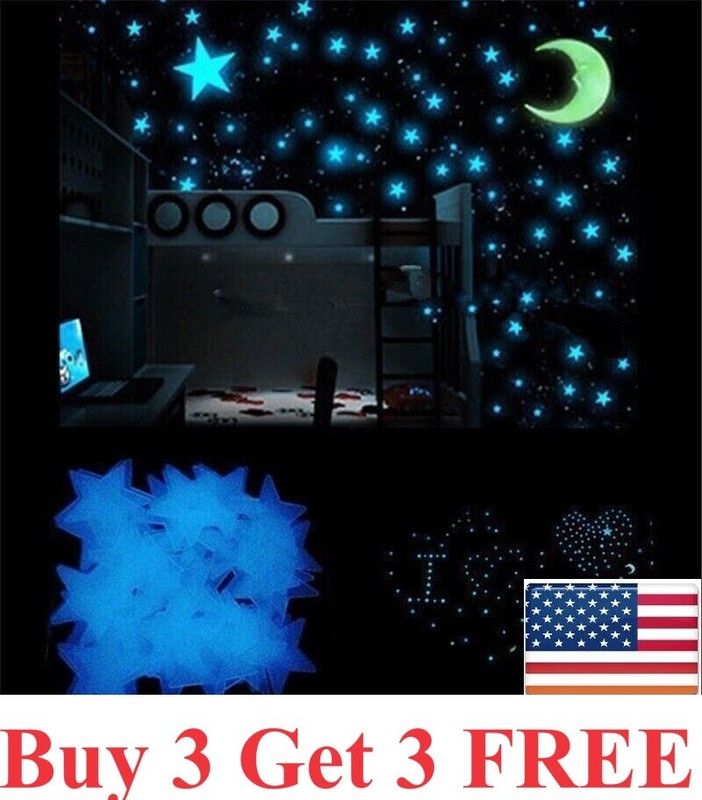 100 pcs Pack Glow In The Dark 3D Stars Moon